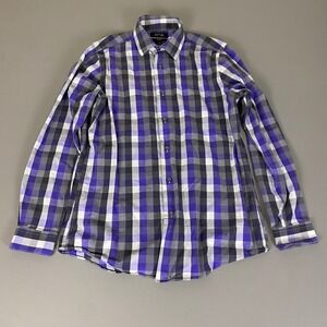 Apt 9 Dress Shirt Men's 16‎ 34/35 Purple Plaid Stretch Slim Fit Long Sleeve